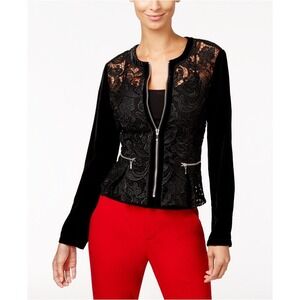 INC INTERNATIONAL CONCEPTS Black Lace & Velvet Zip Front Jacket Macys | XL